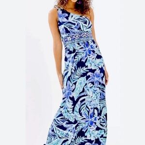 🦋 Lilly Pulitzer Malia Floral One Shoulder Maxi Dress XL